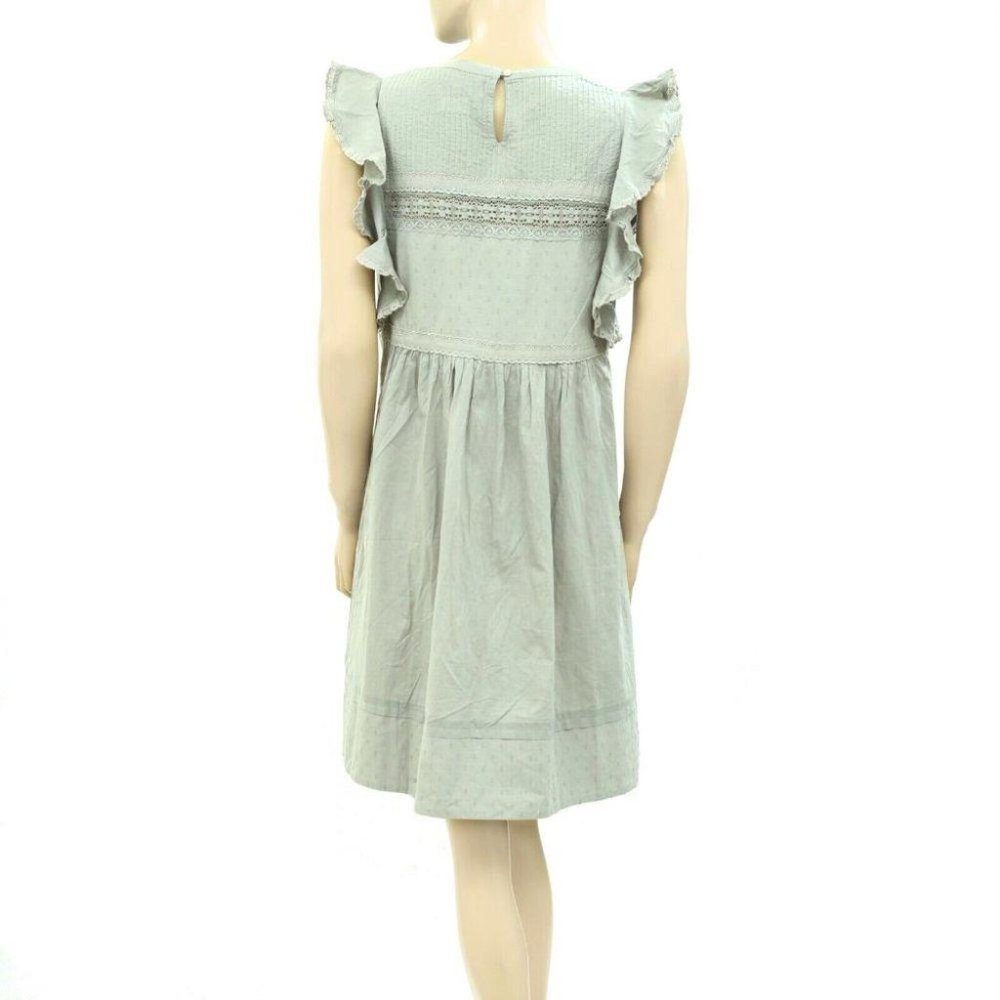 Odd Molly Anthropologie Swiss Dot Lace Mini Dress Ruffle Cotton Mint S-1 View 3